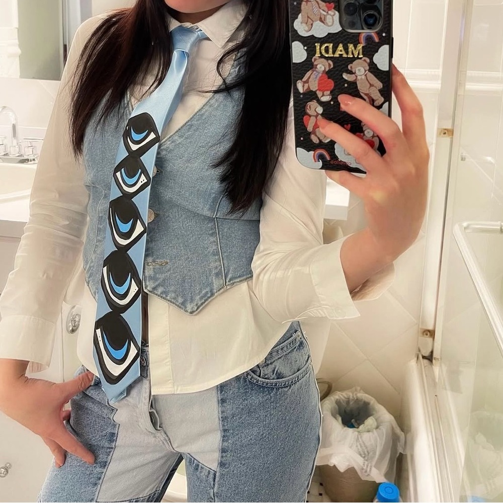 Blue and Black hand painted eye Tie